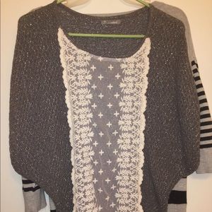 Dark Grey and White Lace Cape Like Shirt